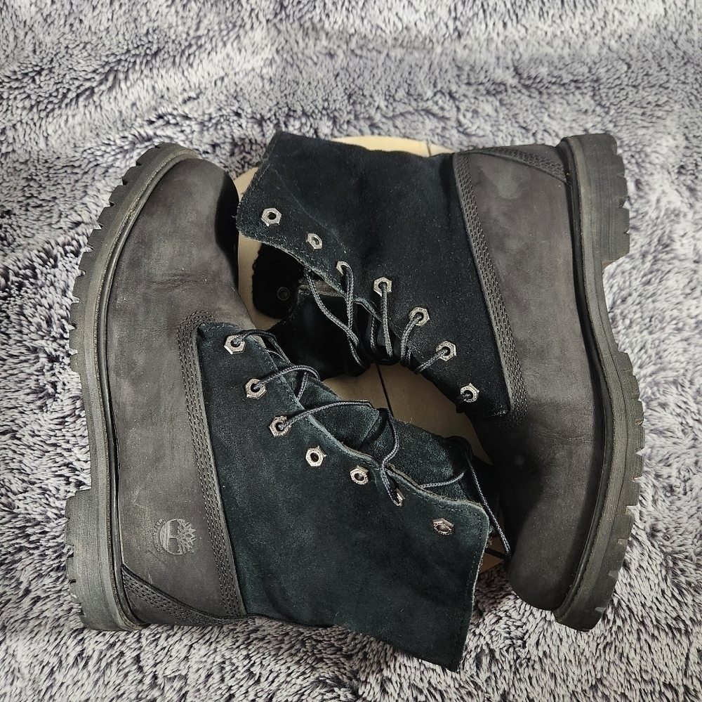 Timberland Authentics Teddy Fleece Fold Down Boots Black Nubuck WP Women's 8.5 - Picture 5 of 9